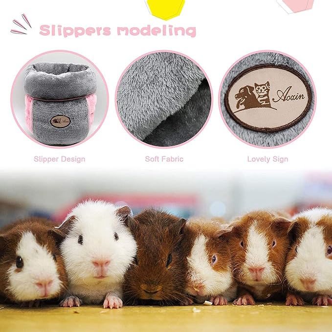 YUEPET Guinea Pig Bed, Warm Fleece Slipper-Shaped Cuddle Cave, Grey | Cozy Guinea Pig House, Portable Guinea Pig Hideout, Soft Coral Fleece, Washable Cushion, Folds Flat, Slipper Shape