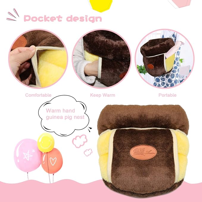 YUEPET Guinea Pig Bed Cuddle Cave, Warm Fleece Hideout, Brown | Cozy Guinea Pig House, Portable Guinea Pig Hideout, Soft Coral Fleece, Washable Cushion, Folds Flat for Storage
