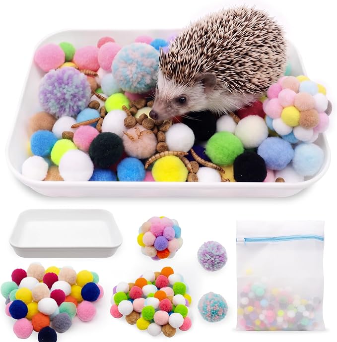 Hedgehog Cage Dig Box Enrichment Hedgehog Accessories Laundry Bag Dig Tray Toys with Multicolor Plush Balls and Bell Balls, Suitable for Hedgehogs, Hamsters, Ferrets and Other Small Animals
