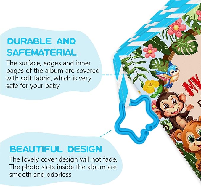 Baby Photo Album, My First Family Soft Photo Album For Baby, Woodland Animals Babies Cloth Photo Book Memory Keepsake Shower, First Year Babies Gift Pictures Holds for Newborn Toddler Kids 5.5x7inches