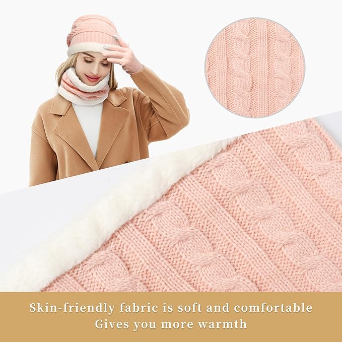 MAYLISACC Winter Knit Beanie Hat Neck Warmer Scarf and Touch Screen Gloves Set 3 Pcs Fleece Lined Skull Cap for Men Women