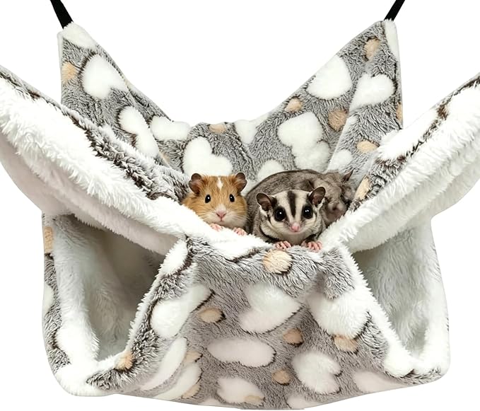 Guinea Pig Sugar Glider Hammock for Cage - Machine Washable Double-Decker Hanging Bed - Fits Ferret,Fancy Rat,Hamster,Gerbil - 13" x 13" - Love Coffee Pattern