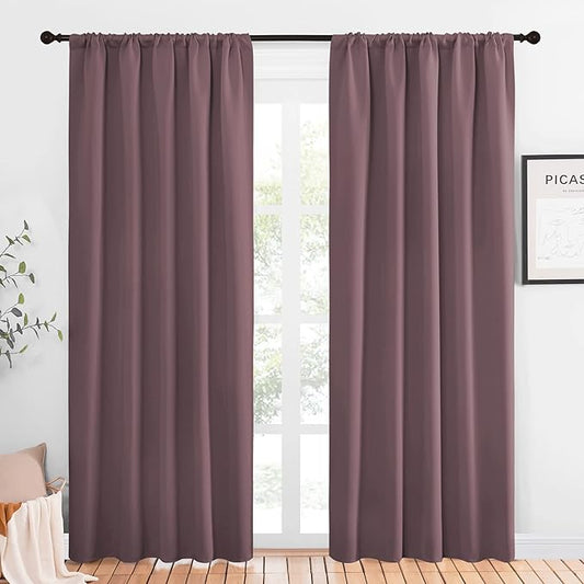 NICETOWN Room Darkening Curtains for Bedroom - Home Decoration Privacy Protection Thermal Insulated Solid Drapes/Draperies for Sliding Glass Door (Dry Rose, Set of 2, 52 x 84 inches)