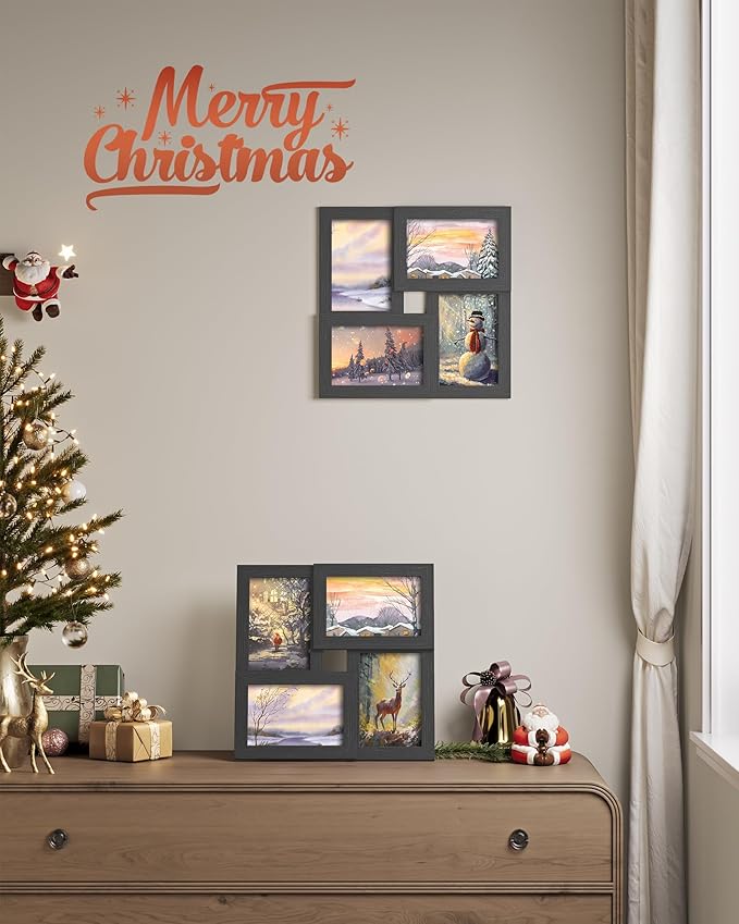 SONGMICS 4x6 Collage Picture Frames, Family Photo Collage Frame Set of 4 for Wall Decor, Glass Front, Wall Hanging or Tabletop, Christmas Gift, Ink Black URPF25BK