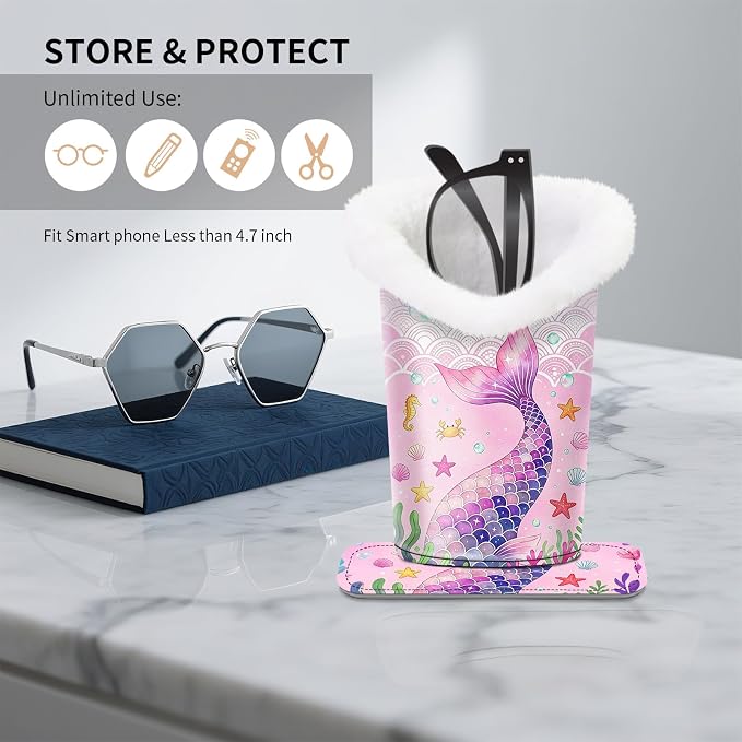 Plush Lined Eyeglasses Holder, Cute Magnetic PU Leather Glasses Stand Case for Women Men Kids
