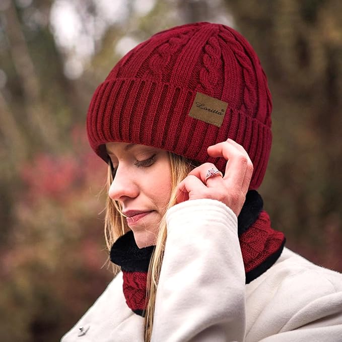 Loritta 3 Pieces Winter Hats for Women Scarf Touch Screen Gloves Set Thick Warm Fleece Lined Beanie Hat Gifts