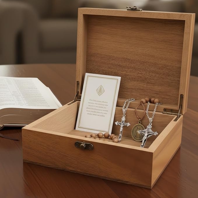 Personalized Pine/Walnut Keepsakes Baptism Gifts Wooden Box, First Communion Gifts for Boys/Girls, Personalized Wood Storage Engraved Keepsake Box for Baptism