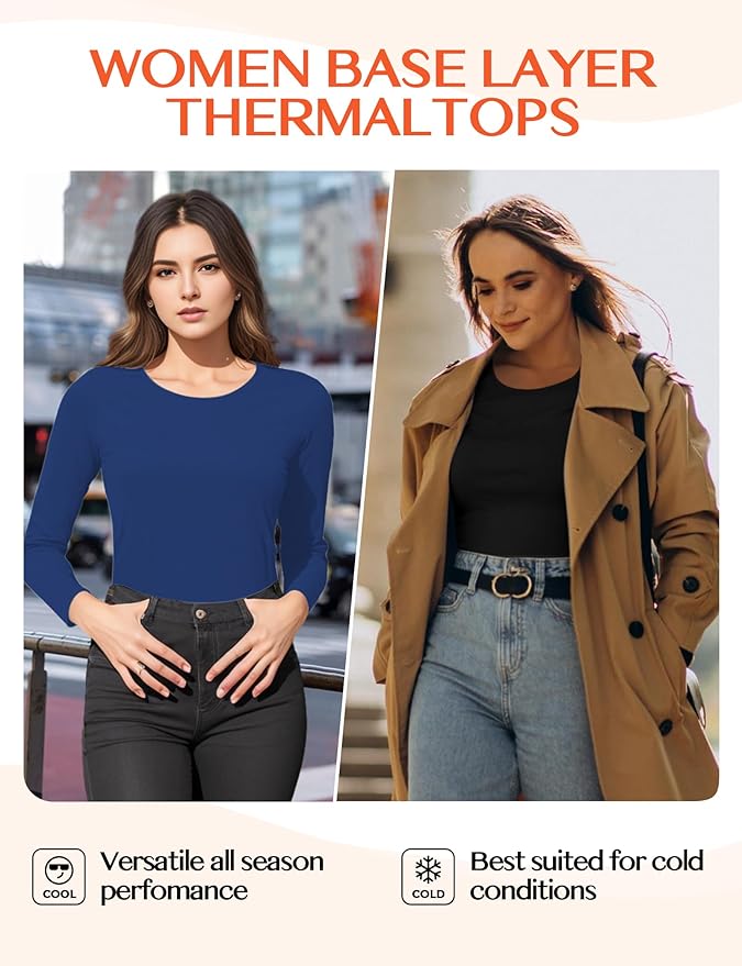 Women's Long Sleeve Thermal Underwear Lightweight Compression Baselayer Shirt Women Clothing Premium Comfort Winter Tops