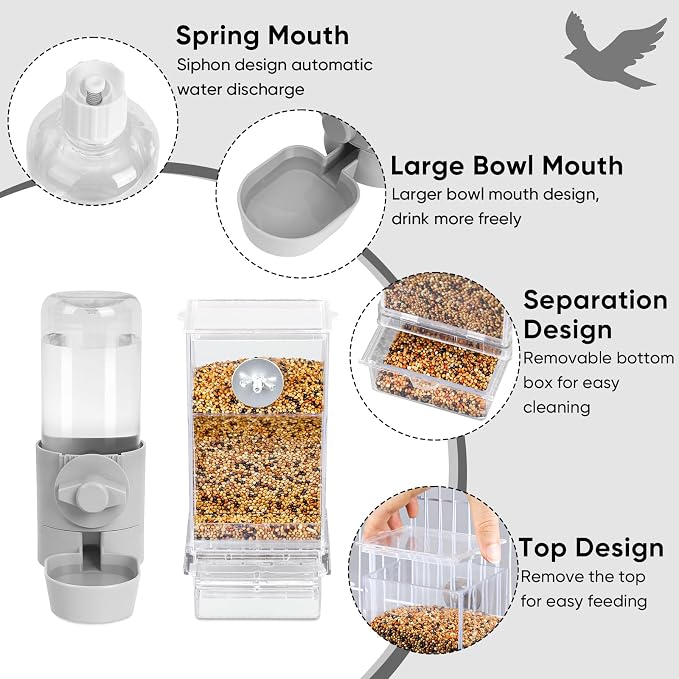 lemtrflo No Mess Bird Feeder Water Dispenser Set, Bird Feeder for Cage | Cage Accessories for Parrot, Finches, Budgies and Canaries