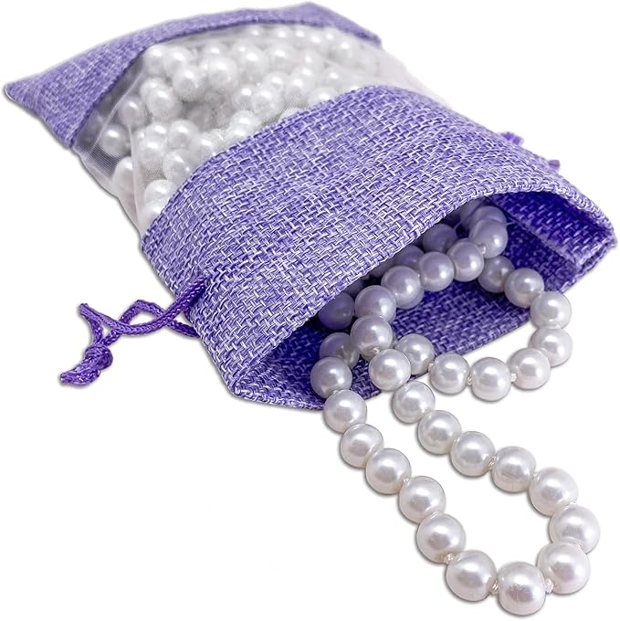 48-Pack Small Linen Burlap & Organza Gift Bags w. Drawstrings (3.5x5.5 in, Lavender) - Party Favors, Presents, Samples & Treats Mesh Pouch by The Display Guys