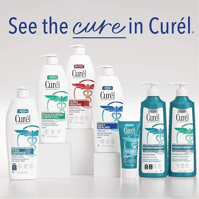 Curel Ultra Healing Lotion for Sensitive and Dry Skin, Hand and Body Lotion Repairs Moisture Barrier, Ceramide Moisturizer, Fragrance-Free, Dermatologist Recommended, Travel Size, 6 Oz (Pack of 3)