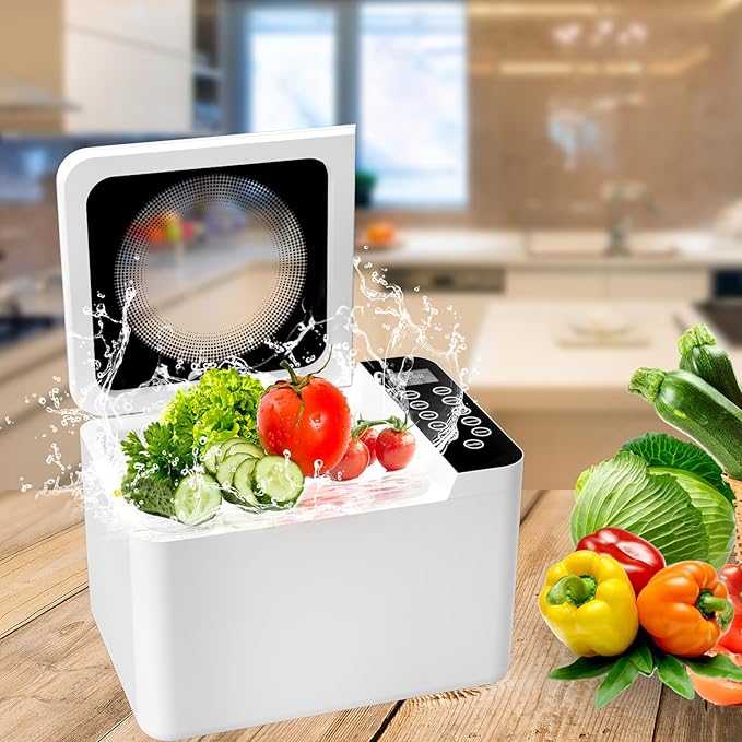 372 Ounce Fruit and Vegetable Washing Machine, Fruit Cleaner Device, Large Multipurpose Veggie Cleaning Machines, Food and Meat Purifier Device in Water for Home and Commercial (White)
