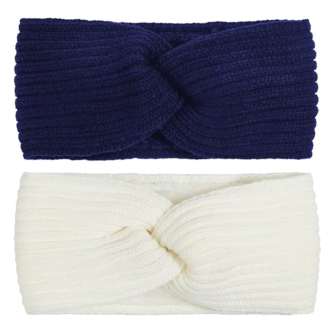 AQOKKA Knit Winter Headbands for Women Fuzzy Wool Fleece Lined Ear Warmers Elastic Turban Crocheted Head Wrap Winter Accessories for Women Cold Weather