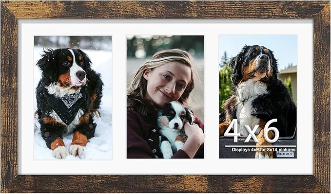 8x14 Collage Picture Frame 4x6 Collage Picture Frame Displays Three 4x6 inch Photos or 8x14 (Without Mat) for Available Horizontal Wall Mounting Display and Vertical Brown