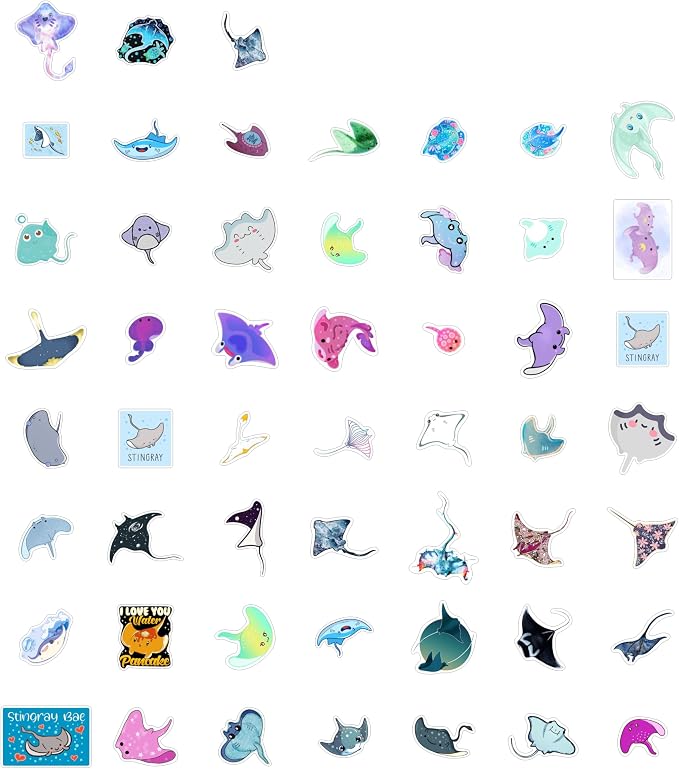 100Pcs Stingray Stickers for Water Bottle and Laptop - Ocean Animal Party Supplies, Decorations & Gifts, Waterproof Vinyl Decals, Gifts for Women & Men