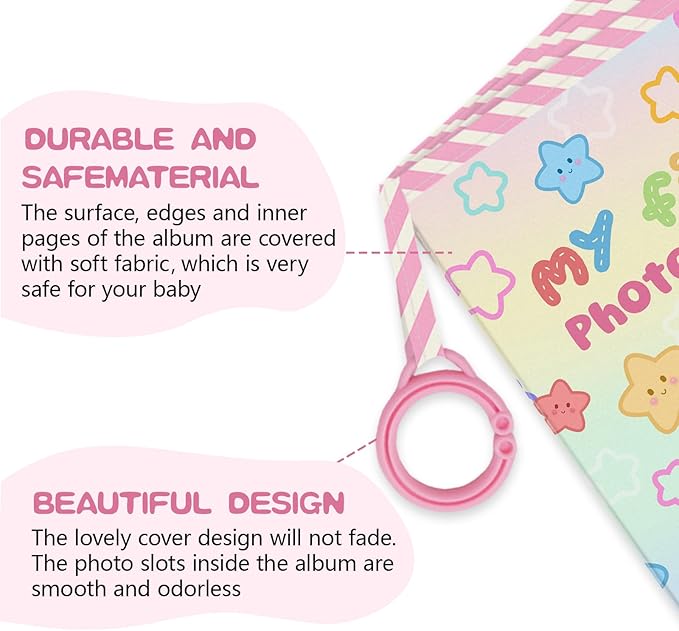 Baby Photo Album, My First Family Soft Photo Album For Baby, Stars Babies Cloth Photo Book Memory Keepsake Shower, First Year Babies Gift Pictures Holds for Newborn Toddler Kids 5.5x7inches