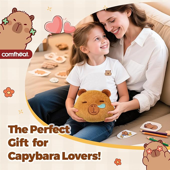Capybara Microwave Heating Pad for Pain Relief, Moist Heat Pack Unscented Hot Compress for Period Cramps, Shoulder, Muscles, Cute Stuffed Animal Heat Pad, Gift for Women Kids, Washable Cover