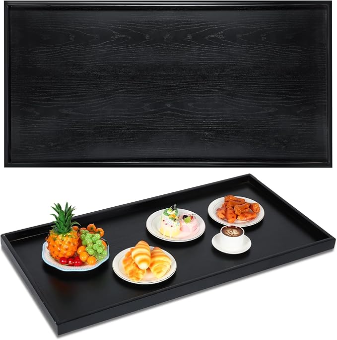 Mumufy 40 x 20 Inch Rectangle Walnut Wood Ottoman Tray Natural Handmade Decorative for Tea Coffee Classic Wooden Walnut Serving Living Room Cafe (Black)