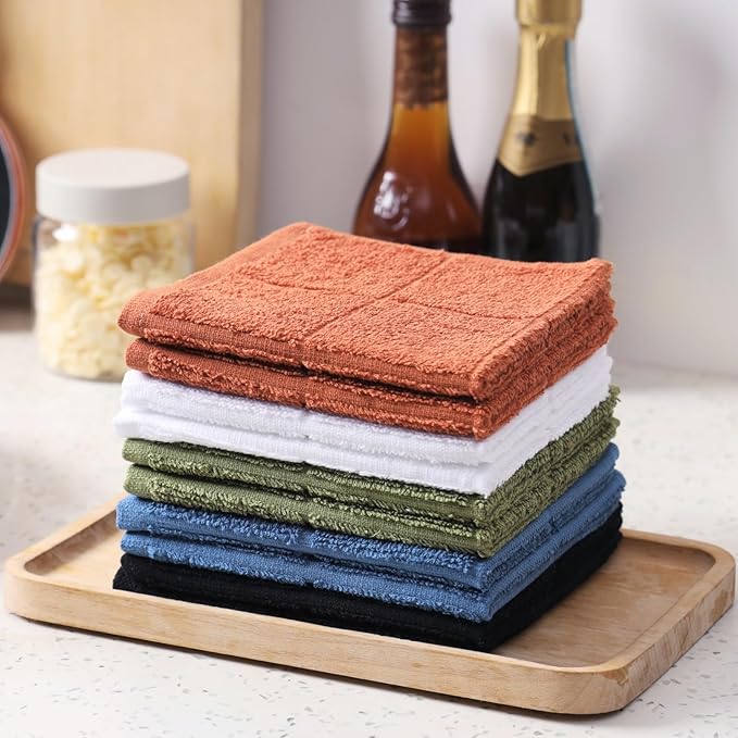 Glynniss Dishcloths Kitchen Highly Absorbent Dish Rags 100% Cotton Dish Cloths for Washing Dishes, Cleaning (Green White, 11x11)