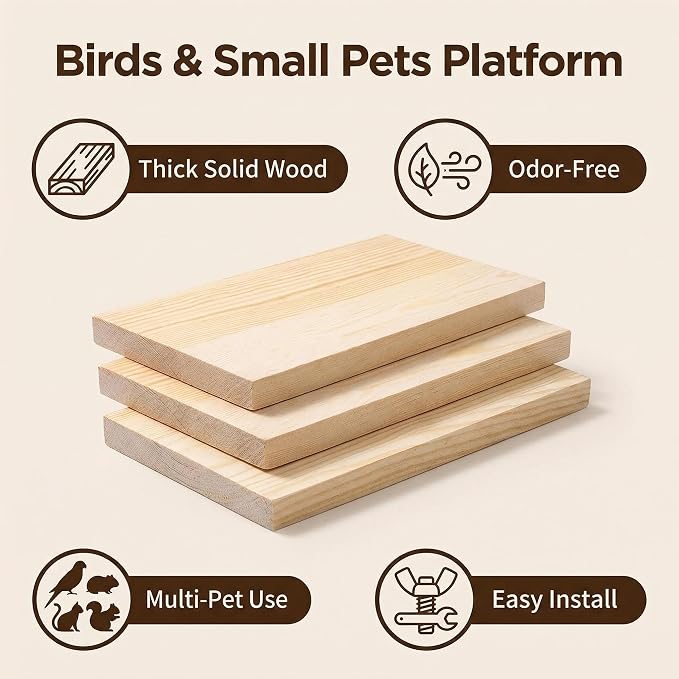 Bird Perch, 3 Pack Bird Playground Woodern Hamster Platform, Cage Accessories for Chinchilla, Parrot, Ferret, Rat, Budgie, Cockatie, Guinea Pig (3*Rectangle)