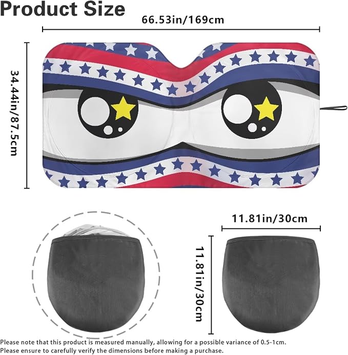 Cute Big Eyes Car Front Windshield American Flag Sun Shade Block UV Rays Sun Shade for UV Protection Foldable Front Window Cover Sun Visor Protector Accessories for Cars Truck SUV