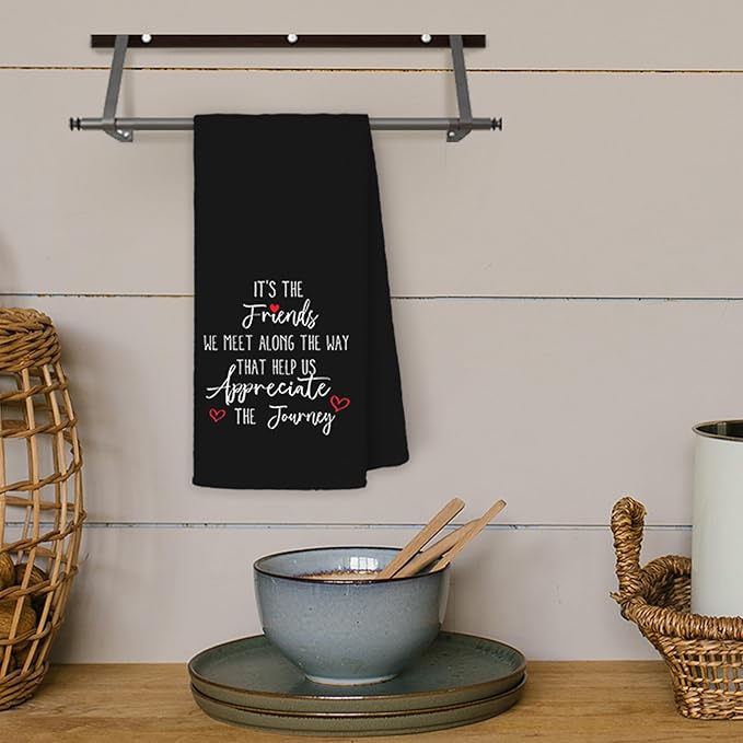 JINYO Friendship Kitchen Towels, Friendship Gifts for Women Hand Towels, Best Friend Bestie Gifts Dish Tea Towels for Kitchen, 16x24 Inch（Black）
