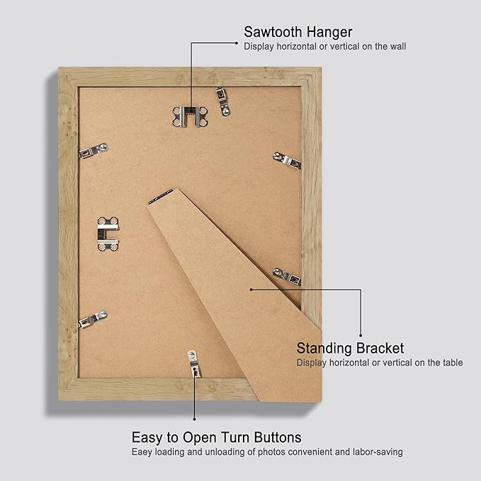 9x12 Picture Frame Set of 4, Made of Glass and Natural Oak Wooden Frame - Display Picture 6x8 with Mat or 9 x 12 Without Mat, 9 by 12 Photo for Wall or Tabletop