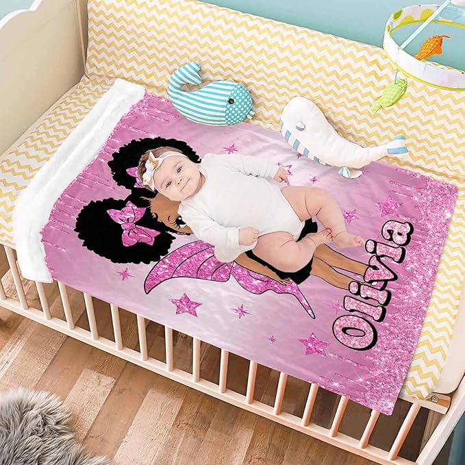 D-Story Personalized Blanket, Black Girl Blanket,Personalized Blankets for Kids,Personalized Name Blankets, Personalized Blankets for Adults, Boys Girls Birthday Day Gift