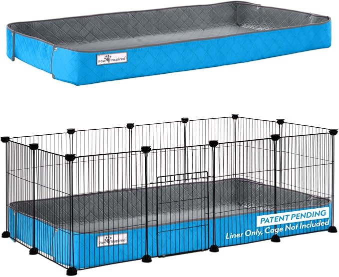 Paw Inspired Reversible Critter Box, C&C 2x4 (12-Inch Grids), Gray/Blue | Washable Fleece Cage Liner, Raised Sides, Bedding for Guinea Pigs Rabbits, Hamsters, Small Animals, Edge Protected Pee Pads