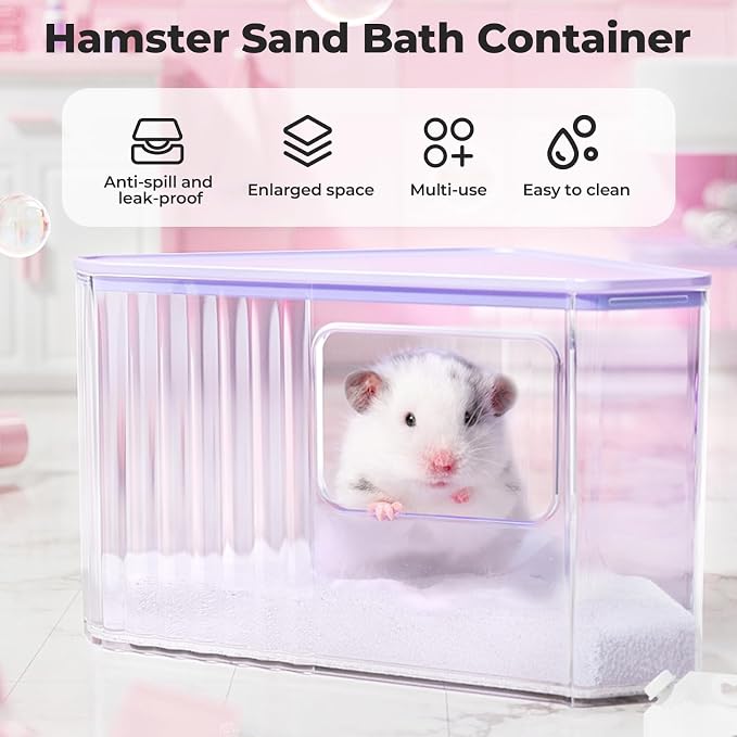 mini&moe Hamster Sand Bath Container - Small Animal Bathroom Shower Room Large Space Corner Digging Box with Cleaning Scoop Rat Dust Bath House for Guinea Pig, Hedgehog, Gerbil
