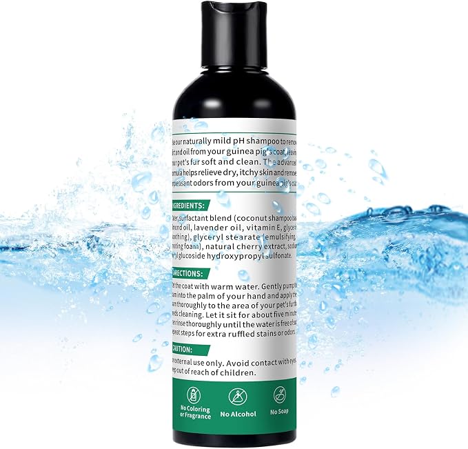 Guinea Pig Shampoo 3.5 oz - Gentle Shampoo for Small Pets Including Ferrets, Rabbits, Hedgehogs, Hamsters & Sugar Gliders - Hypoallergenic, Fragrance-Free, Soothes Itchy Skin & Removes Odors