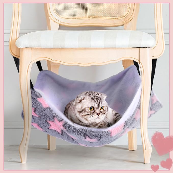 Geelin 4 Pcs Cat Hammock Hanging for Cage Bed, Large Star, 16 x 20 Inch | Reversible Soft Pet Sleeping Hammocks with Adjustable Strap, Metal Hook, for Cat, Ferret, Puppy, Rabbit, Kitten, Small Animal