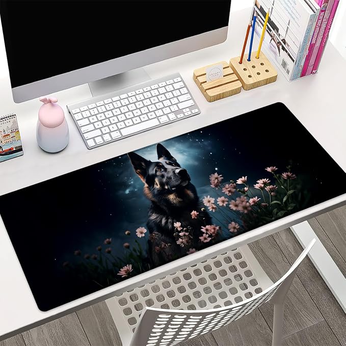 Cute German Shepherd Gaming Mouse Pad Gifts 31.5" x 11.8", Non-Slip Rubber Base MousePads for Computers Laptop School Office Home Accessories Decor, Mouse Pad, Keyboard Desk Mat