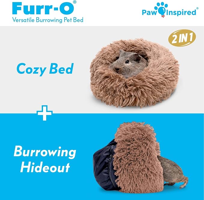 Paw Inspired Furr-O Burrowing Pet Bed Enrichment, Removable Base, Beige | Cozy Carrier Toy, Zip-On Spandex and Fleece Bottoms, Hideout Cage Accessories for Guinea Pigs, Hamsters, Small Pets, Animals
