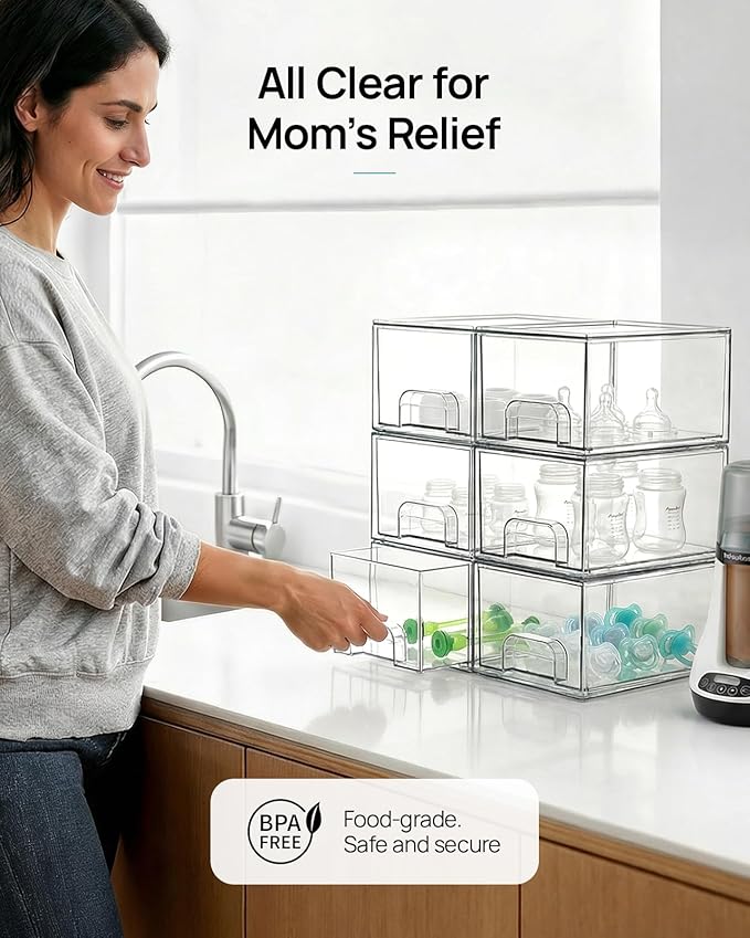 Vtopmart 8 Pack Small Clear Stackable Storage Drawers,Acrylic Bathroom Makeup Organizer,Plastic Storage Bins For Vanity, Undersink, Kitchen Cabinets, Pantry, Home Organization