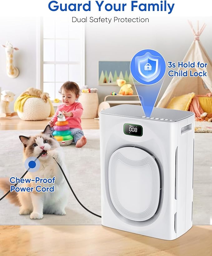 Pet Air Purifier for Home Large Room Bedroom 2500 Ft² with Washable Filters, H13 HEPA Double-Sided Filter Air Purifier with Smart WiFi, Quiet Air Cleaner for Smoke Dust Cat Hair Pets Odor