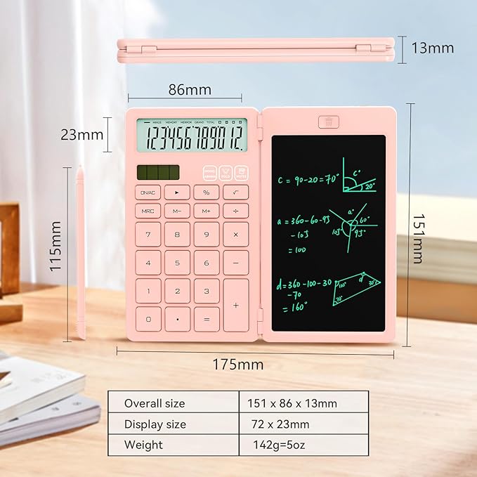 Desk Calculators with Erasable LCD Notepad ROATEE Basic Calculators Pink Cute School Supplies for Girls Middle School Stuff Cute Pocket Office Supplies Home Essential Solar & Battery Energy Big Button