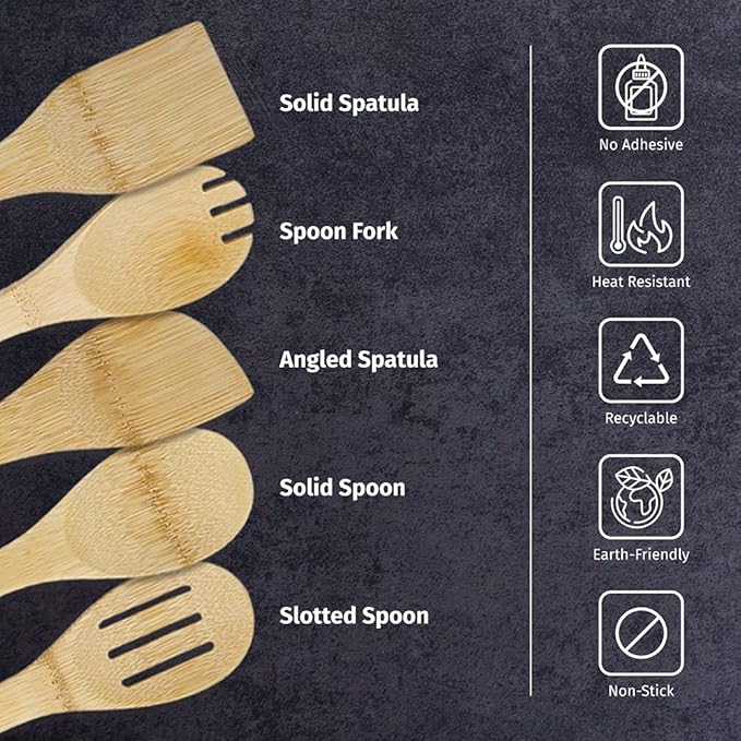 PrintSupremacy Custom Engraved Bamboo Cooking Spoons Set, Non Stick Wooden Kitchen Gadget Pan Cookware, Baking Gift for Housewarming Wedding Birthday, Chef Foodie Gift (Custom, 1 Piece - Spoon Fork)
