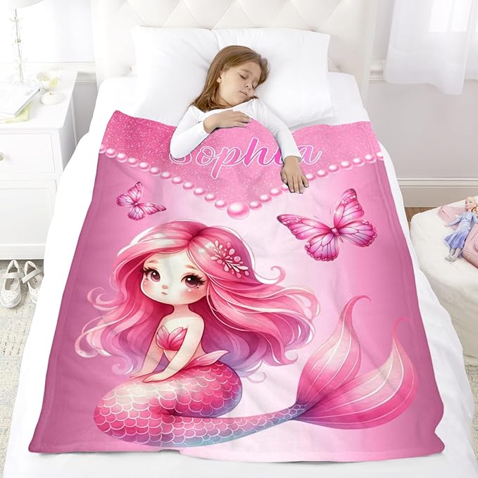 Personalized Baby Girl Blanket - Customized Throw Blanket Gift for Girls Newborns Teens Adults (Girl Design)