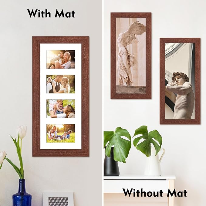 8x20 Picture Frame Display 4 opening 4X6 Picture Frame Collage,Multi Photo Frame with Mat,Plexiglass,Wall or Tabletop Decor,Walnut Wood Grain