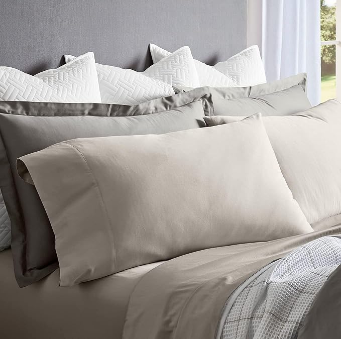 BOLL & BRANCH Percale Hemmed Sheet Set - Cooling Breathable Bed Sheets for Hot Sleepers - Twin, Pewter - Luxury 100% Organic Cotton - 1 Flat, 1 Fitted, 2 Pillowcases