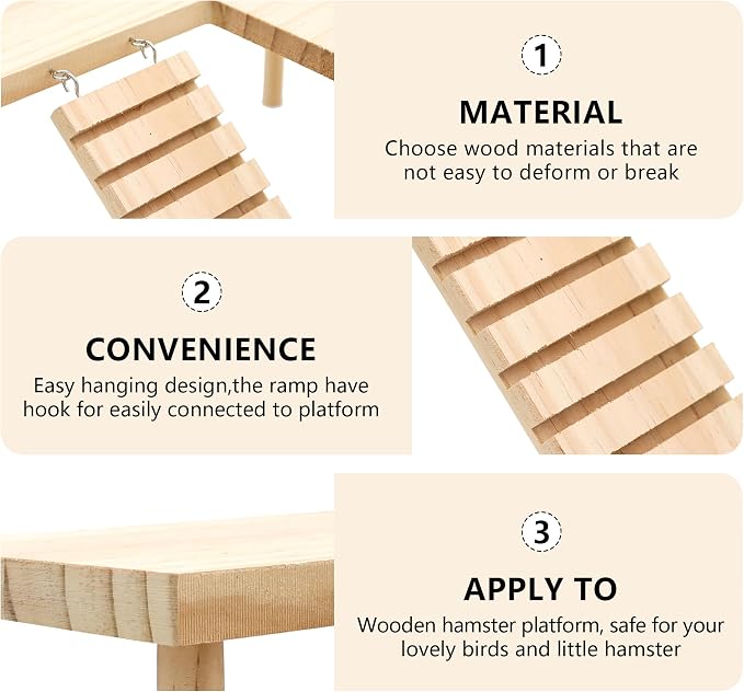 Hamster Wooden Platform with Legs, Small | Small Animal Climbing Ladder, Standing Rat Guinea Perch, Chew Toy, Cage Accessories