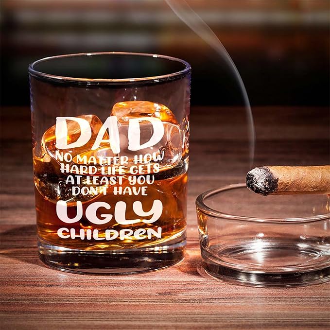 Dad Whisky Glass Birthday Gifts for Dads from Daughters Dad Don't Have Ugly Children 11Oz Whisky Glass Christmas Fathers Day Presents for Dads Who Wants Nothing