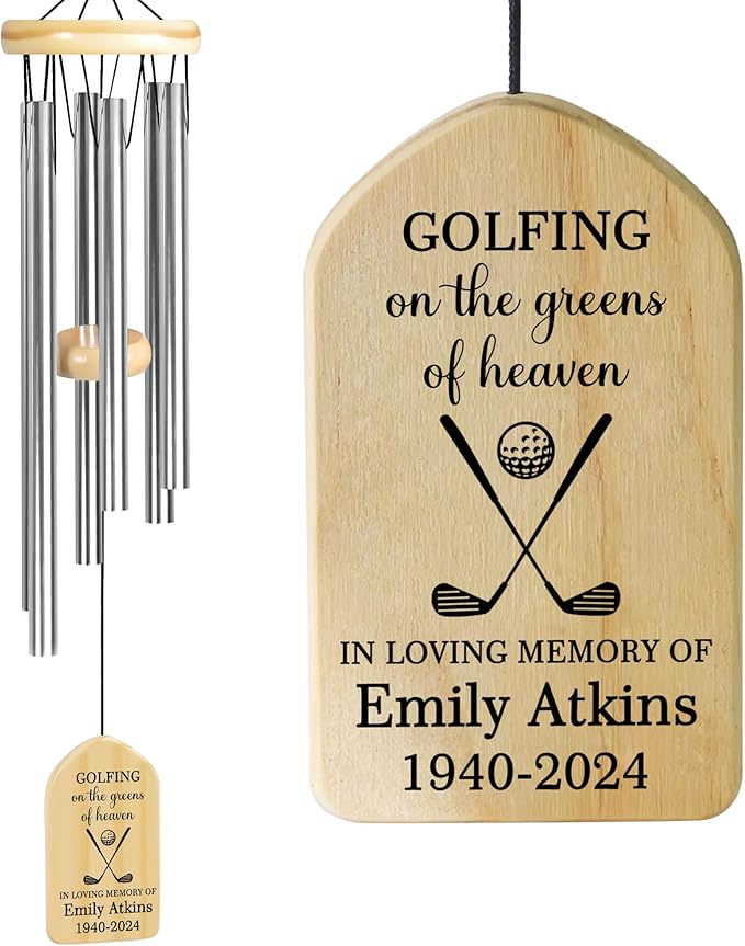 Golfing in Heaven Wind Chime | Personalized Memorial Wind Chime | Sympathy Wind Chime | Golf Memorial Gift | Golfing Sympathy Gift Idea | in Loving Memory of Golfer