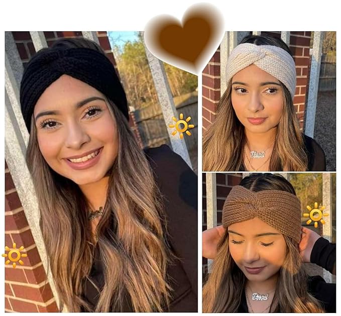 Huachi Winter Headbands for Women Ear Warmers, Warm Headbands for Women Winter Accessories, Cold Weather Headband Chunky Knit Head Bands Ear Warmers 5PCS