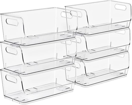Sorbus Stackable Storage Bins Open Front, Clear Stackable Storage Bins, Pantry Bins for Storage and Organization, Acrylic Stackable Bins for Kitchen, Clear Pantry Organizer Bins (Small Wide 6 Pack)