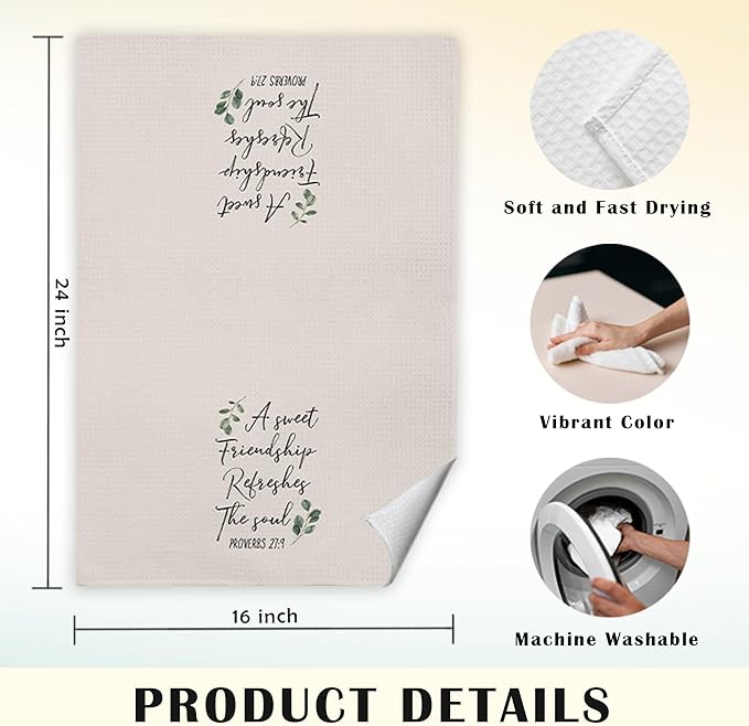 JINYO a Sweet Friendship Refreshes The Soul Kitchen Towels, Gifts for Christian Women Friends Hand Towels for Bathroom Kitchen Decor, Gifts for Best Friend Decorative Dish Tea Towels, 16x24 Inch