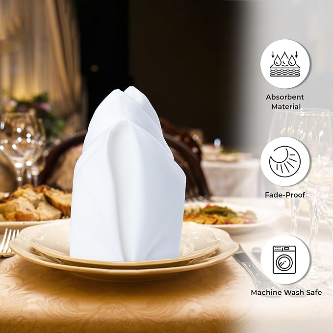 Urban Villa White Cloth Napkins Set of 12 100% Cotton Dinner Napkins Cloths Washable 18”x18” Absorbent Soft Durable Reusable-Ideal for Everyday Use Parties Wedding Thanks Giving Christmas Halloween