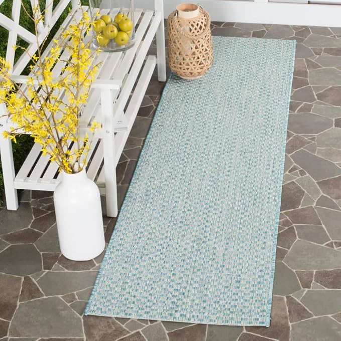 SAFAVIEH Courtyard Collection 2'3' x 8' Light Blue/Light Grey CY8653 Indoor/ Outdoor Patio Backyard Mudroom Runner Rug