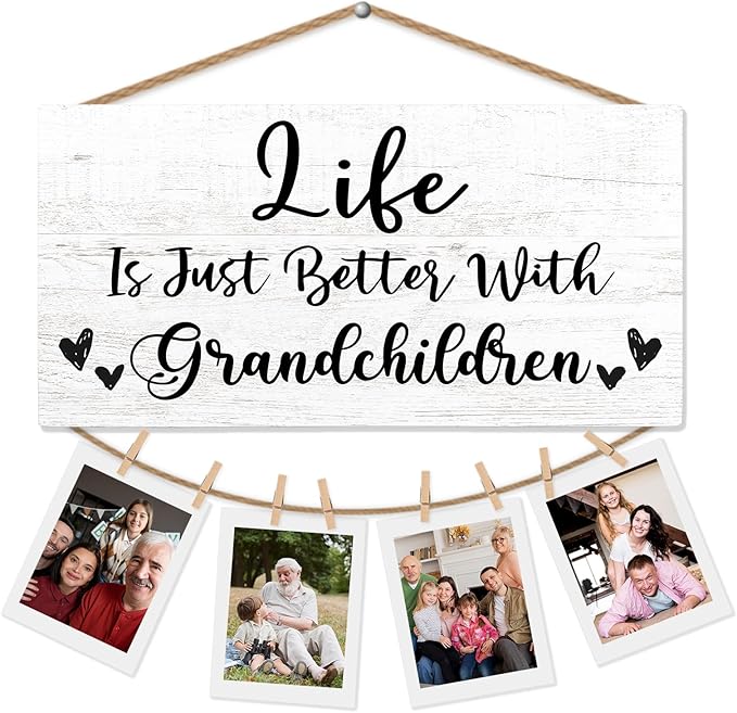 Grandparents Gift Picture Frame Photo Holder for Wall, Grandmother Grandpa Gifts, Nana and Papa Pop Gifts from Grandson Grandchildren Granddaughter, Grandparent's Day Hanging Photo Display